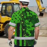 Hi Vis Hawaiian Shirt Custom Name, Pattern Skull Camo Reflective Safety Workwear For Workers, Runners, Truckers, Skull Lovers