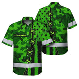 Hi Vis Hawaiian Shirt Custom Name, Pattern Skull Camo Reflective Safety Workwear For Workers, Runners, Truckers, Skull Lovers