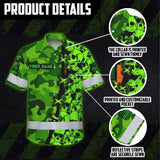 Hi Vis Hawaiian Shirt Custom Name, Pattern Skull Camo Reflective Safety Workwear For Workers, Runners, Truckers, Skull Lovers
