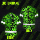 Hi Vis Hawaiian Shirt Custom Name, Pattern Skull Camo Reflective Safety Workwear For Workers, Runners, Truckers, Skull Lovers