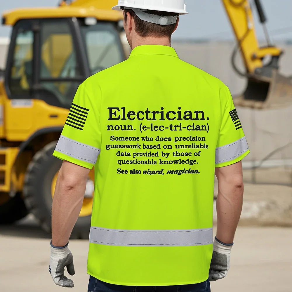 Hi Vis Hawaiian Shirt Electrician Definition Yellow Custom Name and Logo Company Name Safety Workwear