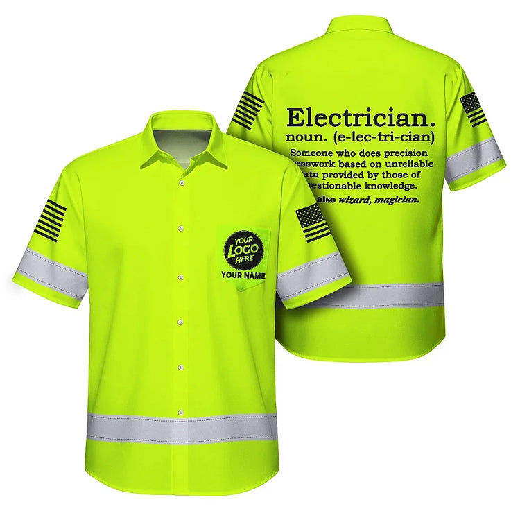 Electrician Definition Yellow Hi-Vis Hawaiian Shirt