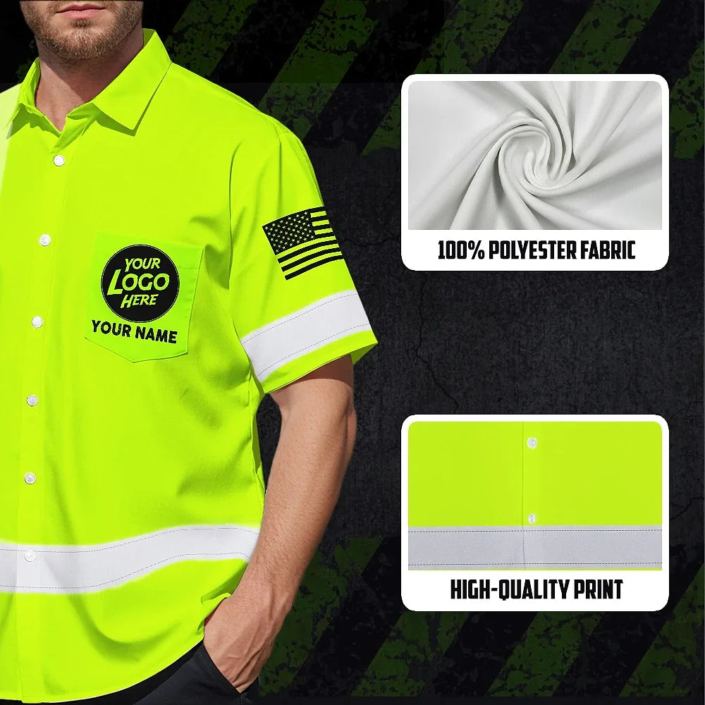 Hi Vis Hawaiian Shirt Electrician Definition Yellow Custom Name and Logo Company Name Safety Workwear