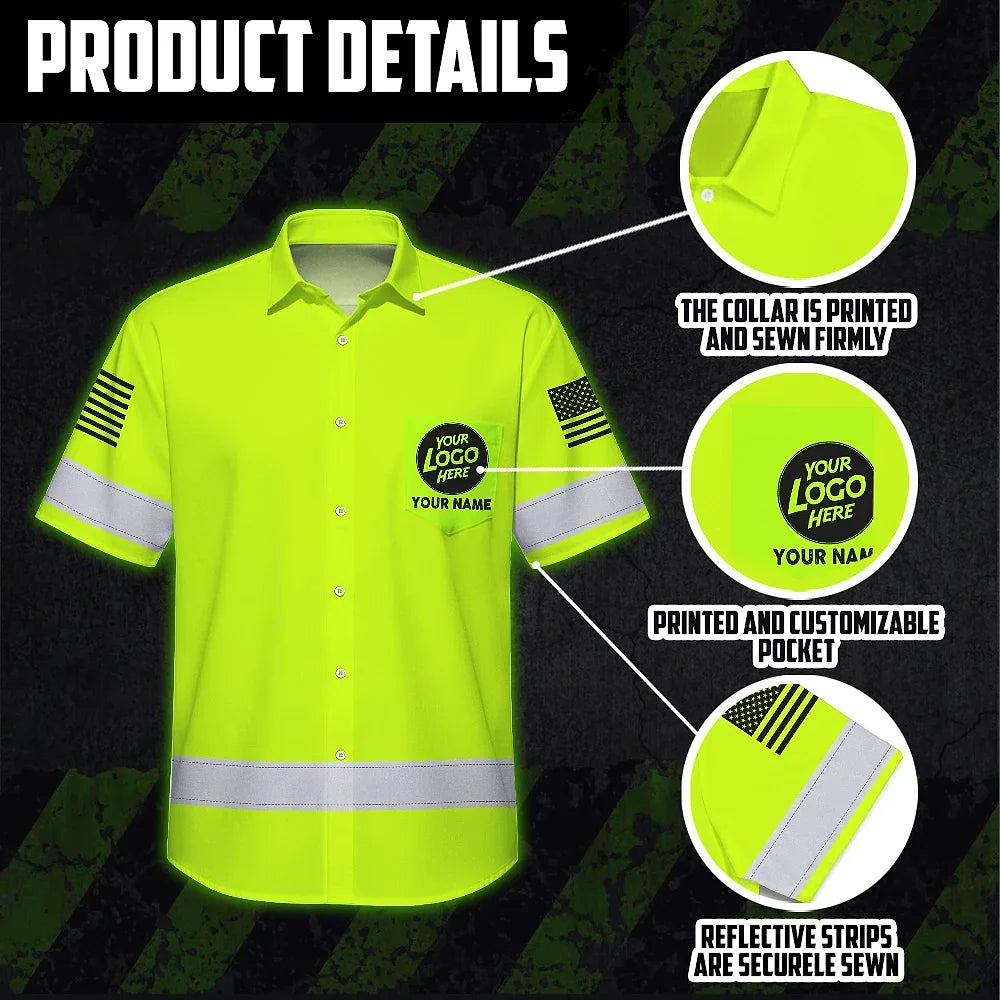 Hi Vis Hawaiian Shirt Electrician Definition Yellow Custom Name and Logo Company Name Safety Workwear