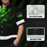 Hi Vis Hawaiian Shirt For Safety Workwear With Bold Skull Camo In Neon Green And Name Customization