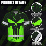 Hi Vis Hawaiian Shirt Green Neon  - Personalized Safety Workwear For Skull Lover, Cyclists, Runners