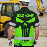Hi Vis Hawaiian Shirt Green Neon  - Personalized Safety Workwear For Skull Lover, Cyclists, Runners