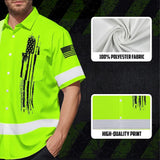 Hi Vis Hawaiian Shirt Green Neon Us Flag For Runners, Worker, Patriotic