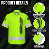 Hi Vis Hawaiian Shirt Green Neon Us Flag For Runners, Worker, Patriotic