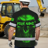 Hi Vis Hawaiian Shirt  Pattern Skull Reflective Safety Workwear For Workers, Runners, Truckers, Skull Lovers