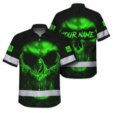 Hi Vis Hawaiian Shirt  Pattern Skull Reflective Safety Workwear For Workers, Runners, Truckers, Skull Lovers