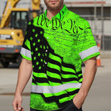 Hi Vis Hawaiian Shirt Reflective America Flag Orange Neon Patriotic Custom Name