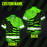 Hi Vis Hawaiian Shirt Reflective America Flag Orange Neon Patriotic Custom Name
