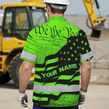 Hi Vis Hawaiian Shirt Reflective America Flag Orange Neon Patriotic Custom Name