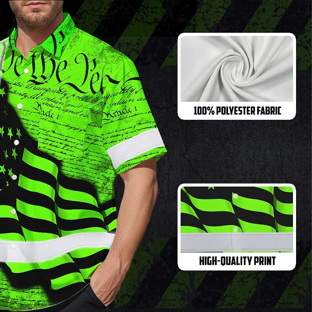 Hi Vis Hawaiian Shirt Reflective America Flag Orange Neon Patriotic Custom Name