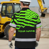 Hi Vis Hawaiian Shirt Reflective America Flag Patriotic Custom Name Safety Workwear