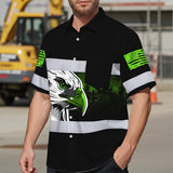 Hi Vis Hawaiian Shirt Reflective Black Eagle USA Flag Custom Name Safety Workwear