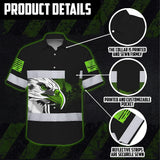 Hi Vis Hawaiian Shirt Reflective Black Eagle USA Flag Custom Name Safety Workwear