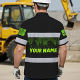Hi Vis Hawaiian Shirt Reflective Black Eagle USA Flag Custom Name Safety Workwear