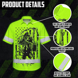 Hi Vis Hawaiian Shirt Reflective Black Reaper Custom Name Safety Workwear For Runners, Cyclists, Skull Lover