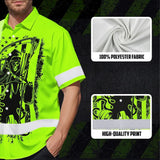 Hi Vis Hawaiian Shirt Reflective Black Reaper Custom Name Safety Workwear For Runners, Cyclists, Skull Lover