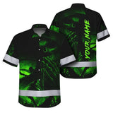 Hi Vis Hawaiian Shirt Reflective Black Skull Custom Name Safety Workwear For Skull Lover