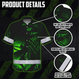 Hi Vis Hawaiian Shirt Reflective Black Skull Custom Name Safety Workwear For Skull Lover