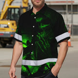Hi Vis Hawaiian Shirt Reflective Black Skull Custom Name Safety Workwear For Skull Lover