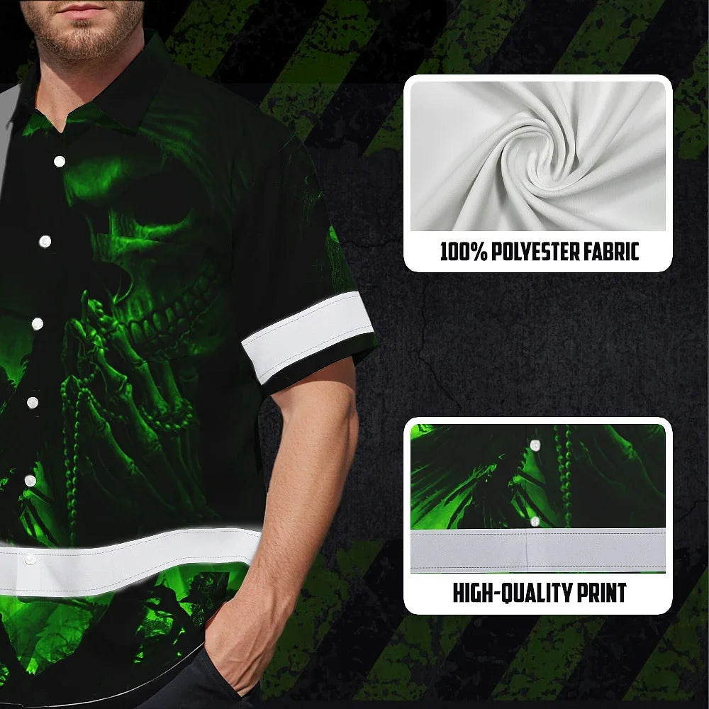 Hi Vis Hawaiian Shirt Reflective Black Skull Custom Name Safety Workwear For Skull Lover