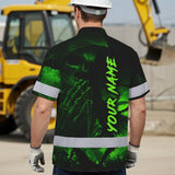 Hi Vis Hawaiian Shirt Reflective Black Skull Custom Name Safety Workwear For Skull Lover