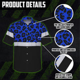 Hi Vis Hawaiian Shirt Reflective Blue Leopard Custom Name Safety Workwear For Workers, Truckers, Operators