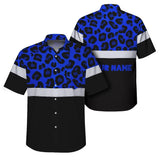 Hi Vis Hawaiian Shirt Reflective Blue Leopard Custom Name Safety Workwear For Workers, Truckers, Operators