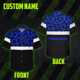 Hi Vis Hawaiian Shirt Reflective Blue Leopard Custom Name Safety Workwear For Workers, Truckers, Operators