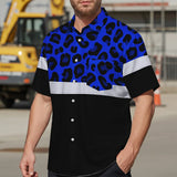 Hi Vis Hawaiian Shirt Reflective Blue Leopard Custom Name Safety Workwear For Workers, Truckers, Operators