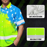 Hi Vis Hawaiian Shirt Reflective Blue Neon American Flag Custom Name Safety Workwear For Workers, Truckers