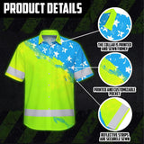 Hi Vis Hawaiian Shirt Reflective Blue Neon American Flag Custom Name Safety Workwear For Workers, Truckers