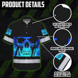Hi Vis Hawaiian Shirt Reflective Blue Skull Custom Name Safety Workwear