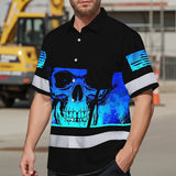 Hi Vis Hawaiian Shirt Reflective Blue Skull Custom Name Safety Workwear