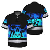 Hi Vis Hawaiian Shirt Reflective Blue Skull Custom Name Safety Workwear