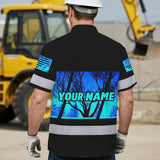 Hi Vis Hawaiian Shirt Reflective Blue Skull Custom Name Safety Workwear