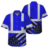 Hi Vis Hawaiian Shirt Reflective Blue US Flag Paint Safety Workwear