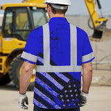 Hi Vis Hawaiian Shirt Reflective Blue US Flag Paint Safety Workwear