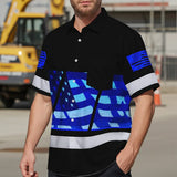 Hi Vis Hawaiian Shirt Reflective Blue USA Flag Custom Name Safety Workwear