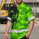 Hi Vis Hawaiian Shirt Reflective Camo And Skull Custom Name Safety Workwear For Runners, Cyclists, Skull Lover