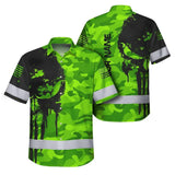 Hi Vis Hawaiian Shirt Reflective Camo And Skull Custom Name Safety Workwear For Runners, Cyclists, Skull Lover