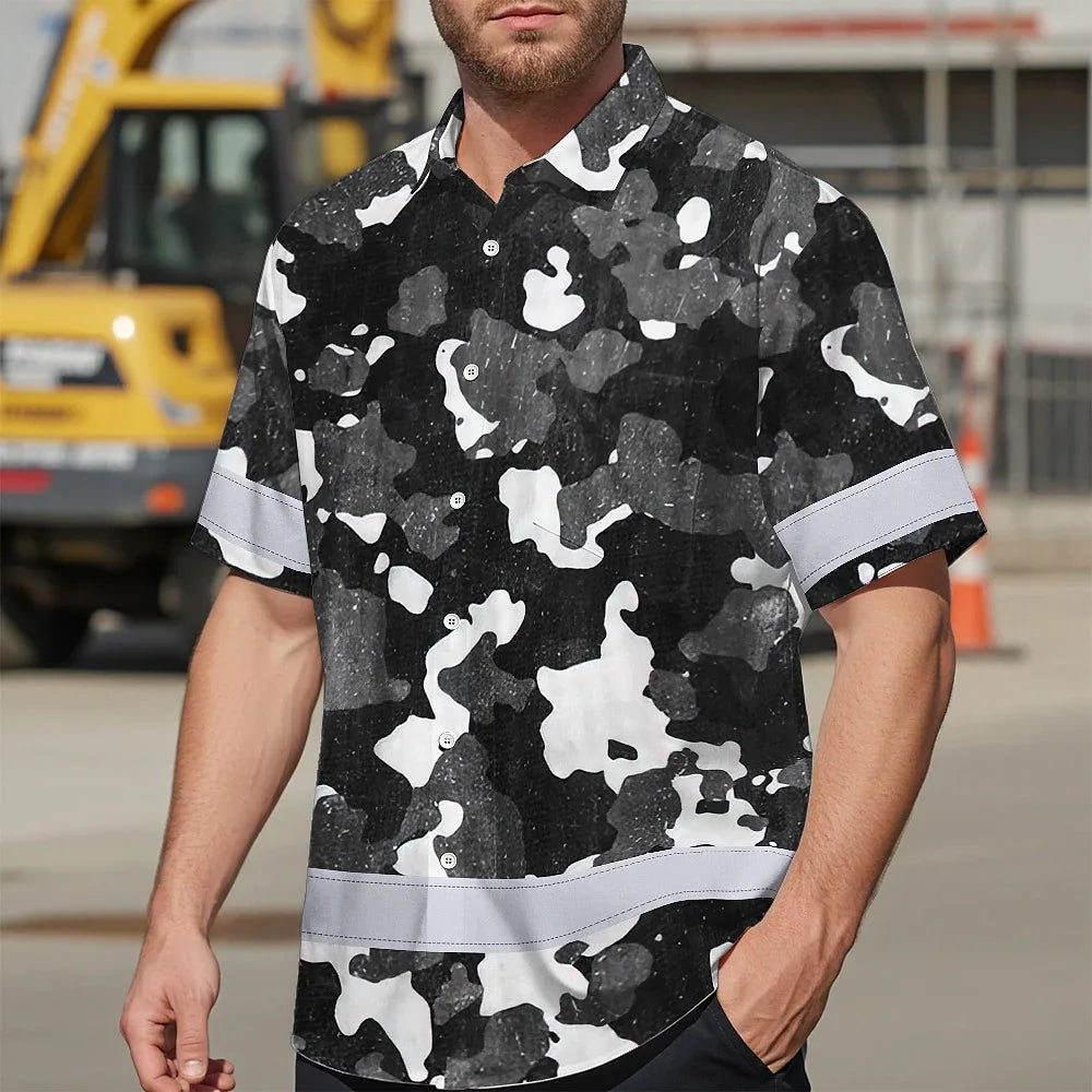 Hi Vis Hawaiian Shirt Reflective Camo Fishing Outdoor Safety For Fisherman, Workers, Runners, Cyclists
