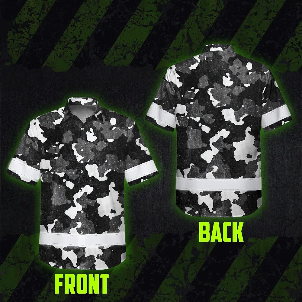 Hi Vis Hawaiian Shirt Reflective Camo Fishing Outdoor Safety For Fisherman, Workers, Runners, Cyclists
