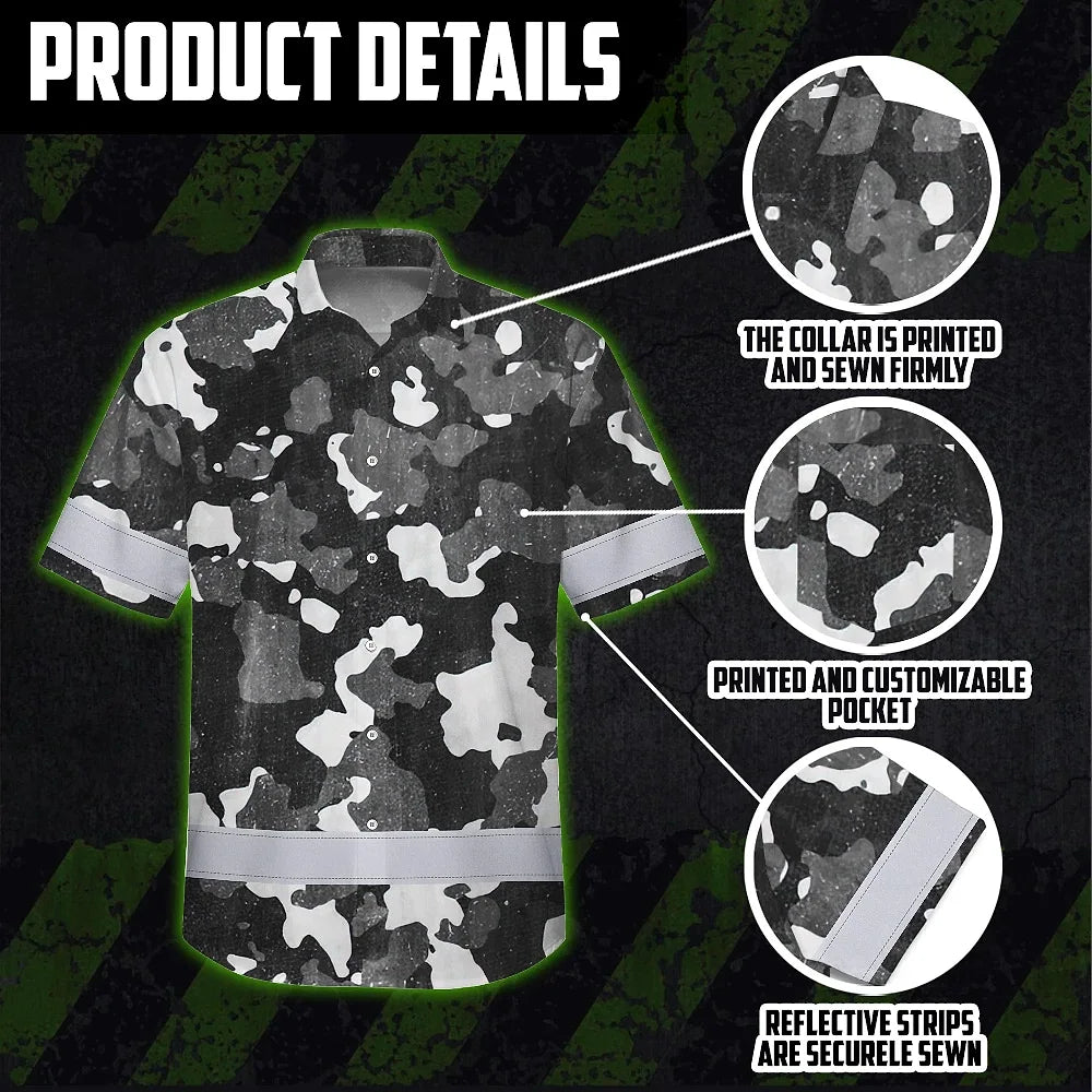Hi Vis Hawaiian Shirt Reflective Camo Fishing Outdoor Safety For Fisherman, Workers, Runners, Cyclists