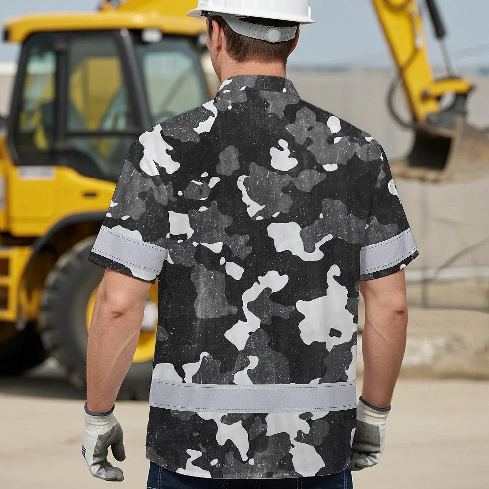 Hi Vis Hawaiian Shirt Reflective Camo Fishing Outdoor Safety For Fisherman, Workers, Runners, Cyclists