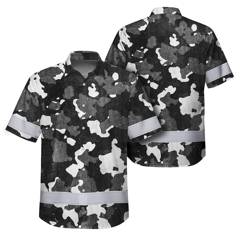 Hi Vis Hawaiian Shirt Reflective Camo Fishing Outdoor Safety For Fisherman, Workers, Runners, Cyclists